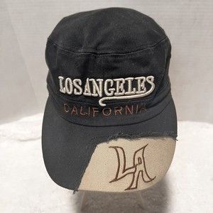 Los Angeles California embroidered, adjustable strap Hat Cap, Black/beige, Adult